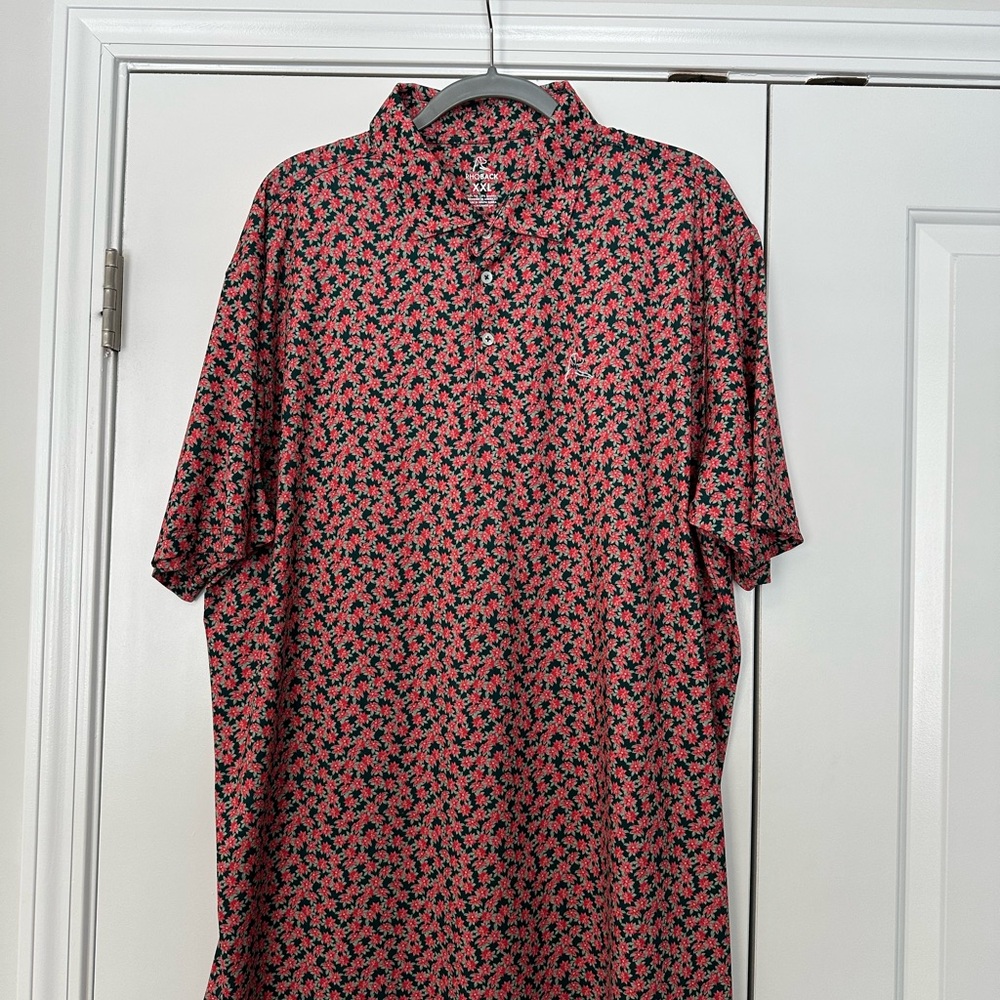 Rhoback Red and Green Poinsettia Polo Shirt